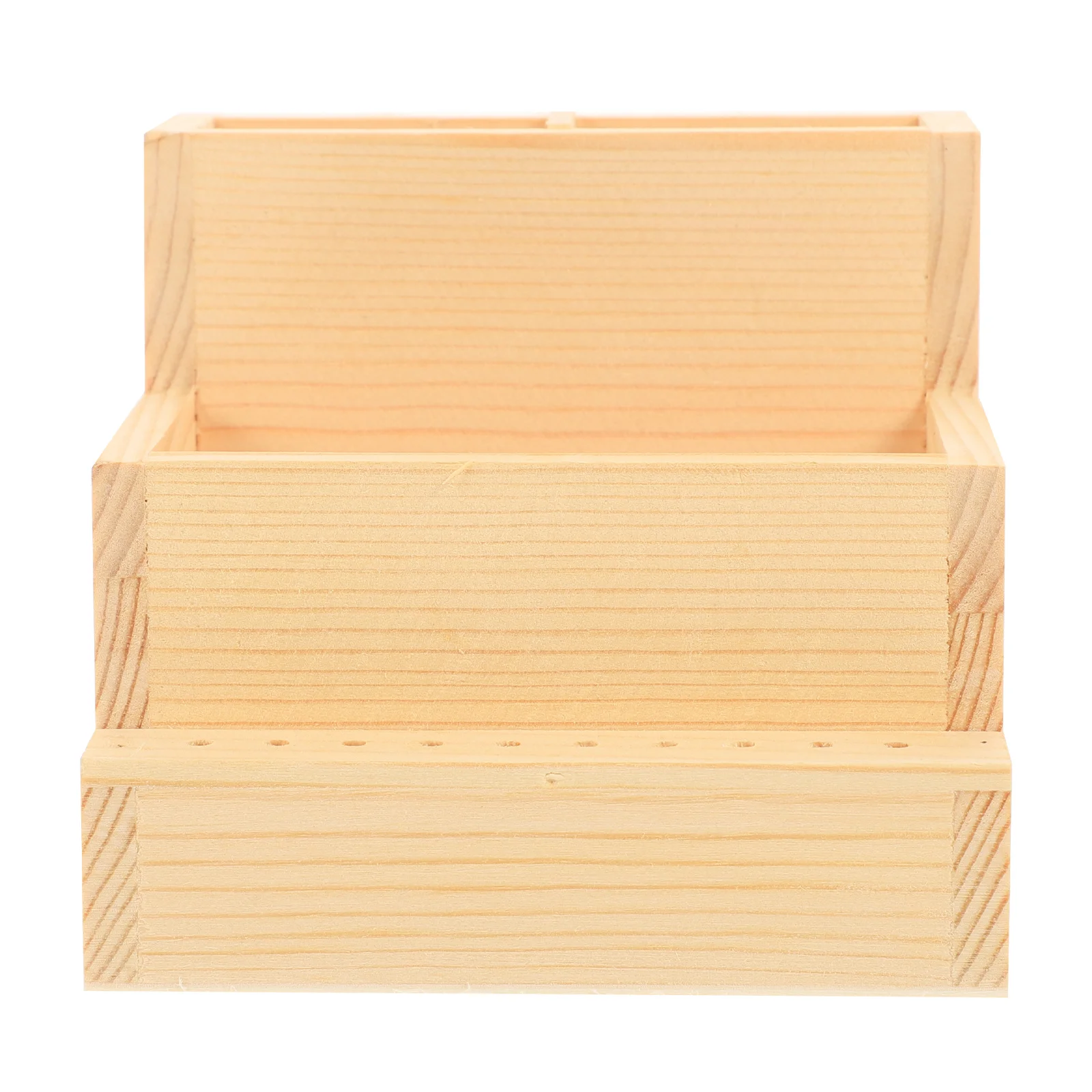 

Wooden Double Layer Desktop Organizer For Makeup Brushes Nail Tools, Natural Wood Storage Box, Minimalist Holder,