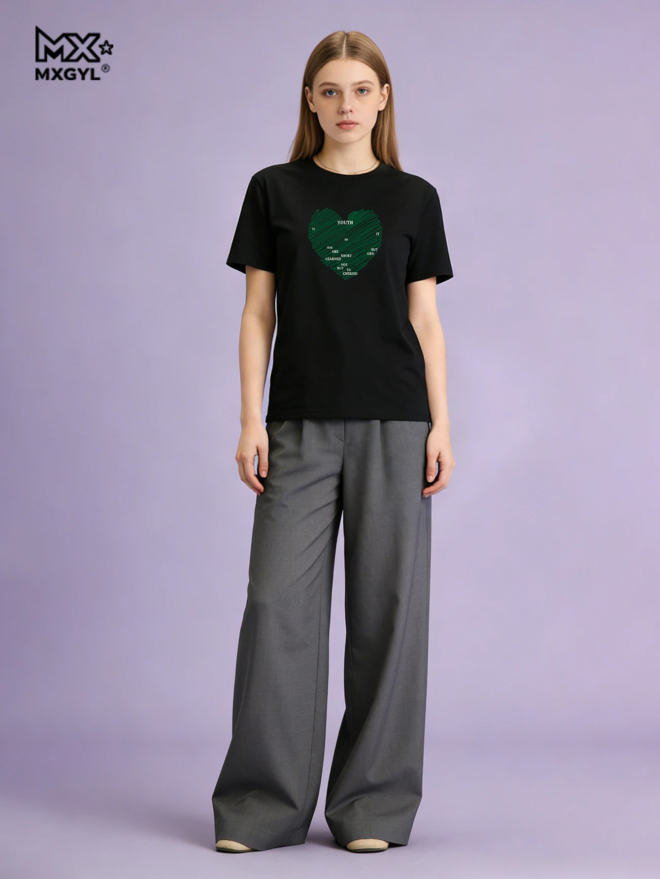 

2026 New Style Women's Love Letters Simple Trend Cute Fashion Round Neck T-shirt Short Sleeve Blouse T-shirt Tops Graphic T Shi