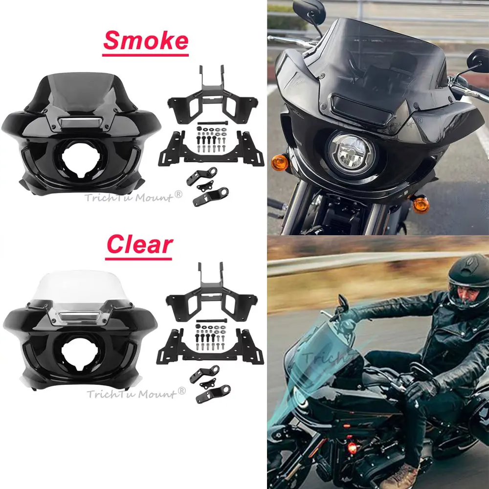 Motorcycle Front Fairing Windscreen Windshield W/ Support Bracket Kits For Harley Low Rider 1YXZ ST FXRST El DIABLO FXLRST 22-24