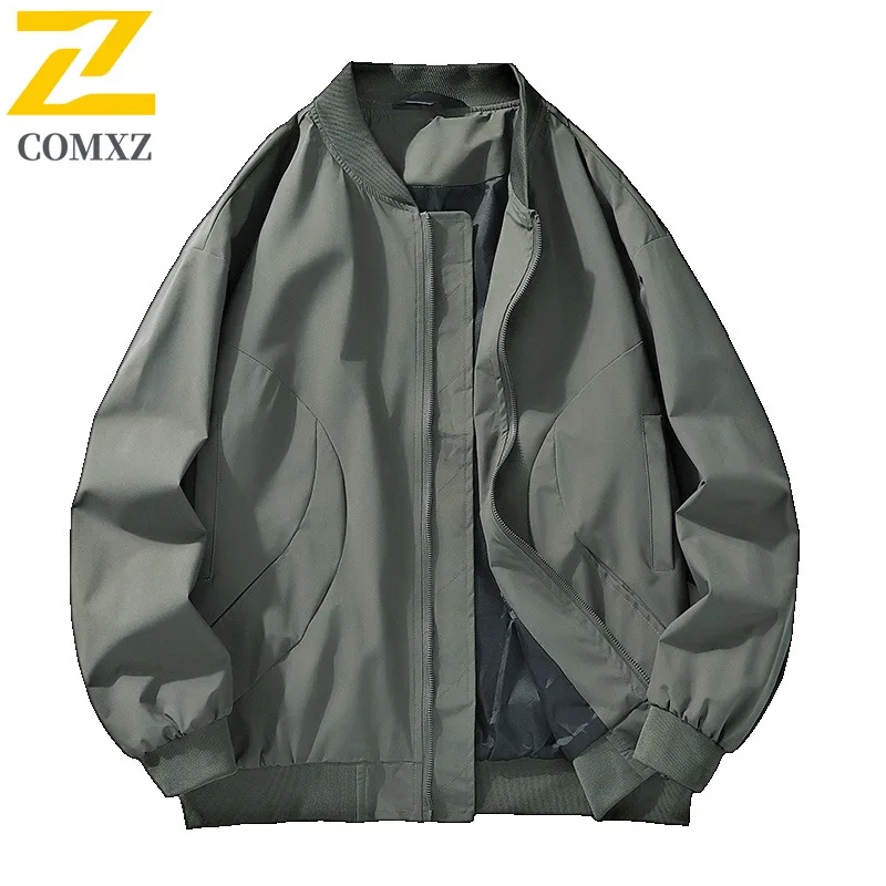 

COMXZ Hot Sale Pilot Jacket Men Youth Solid Color Baseball Collar Spring Autumn Casual Fashion Versatile Baseball Style Coat