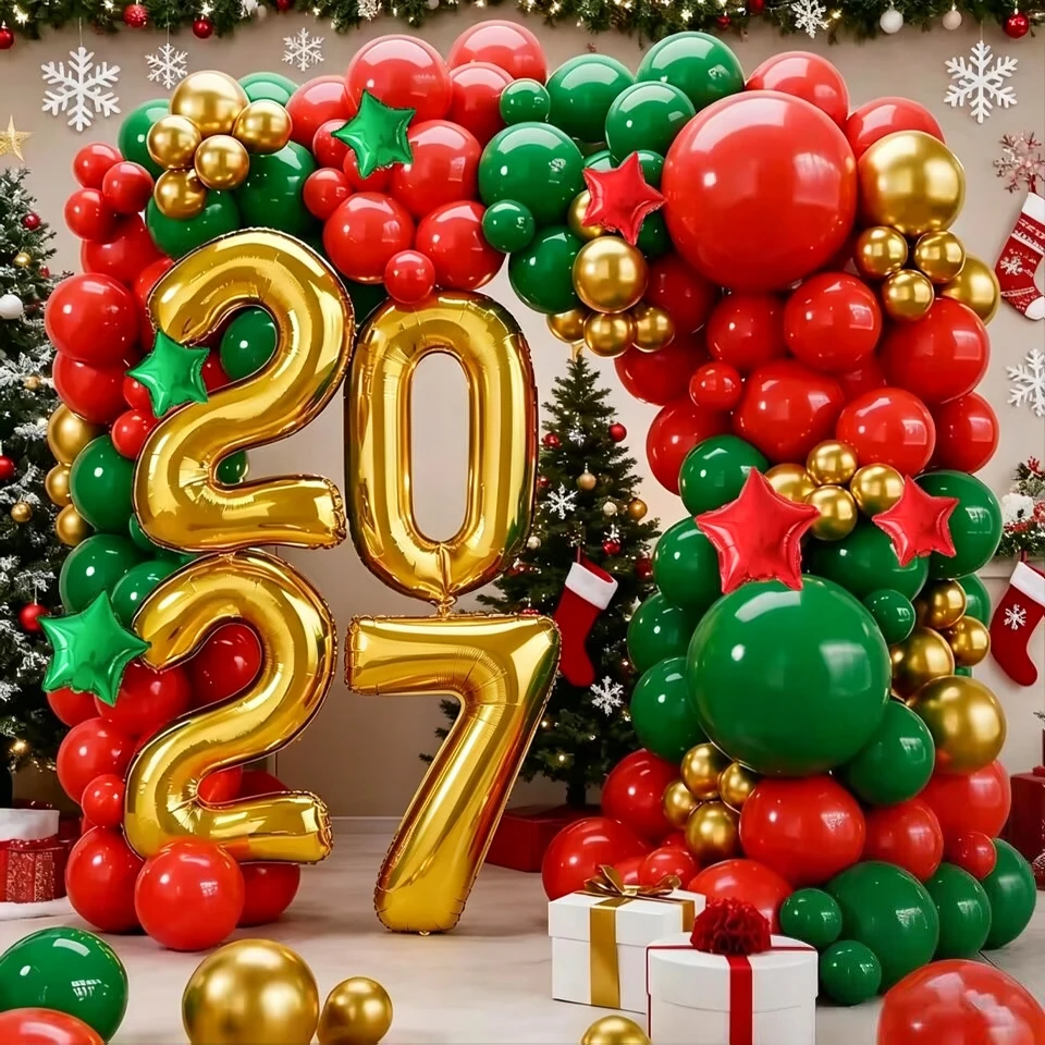 2027 Arch Garland Balloon Set 2027 Aluminum Film Balloon Red Green Latex Lacquerware Christmas Party New Year Party Decoration
