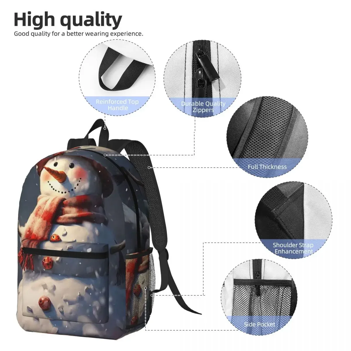 Festive Snowman Christmas Backpack Boys Girls BookBag Kids School Bag Laptop Shoulder Bags for Men Women