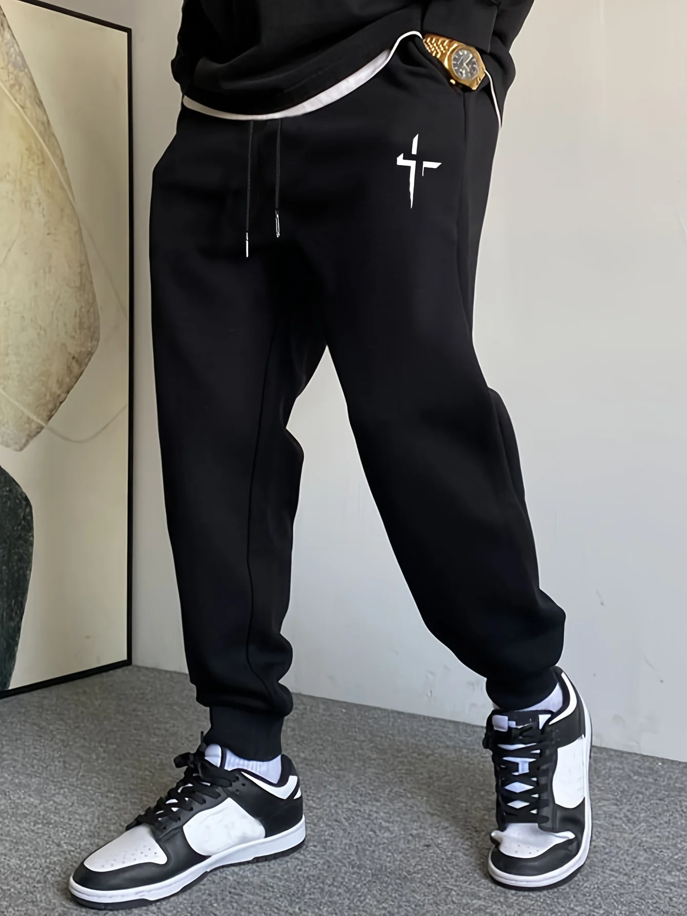 

Men's Casual Sweatpants. Comfortable Drawstring Sweatpants with Geometric Pattern and Cross Print. Suitable for Outdoor Wear