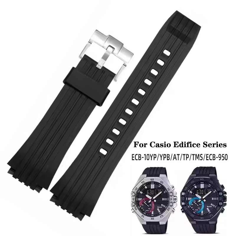 For Casio silicone Watch Strap ECB-10/ECB-10YP ECB-950 Black octagonal Oak Waterproof Protruding Resin Watchband Bracelet 20mm
