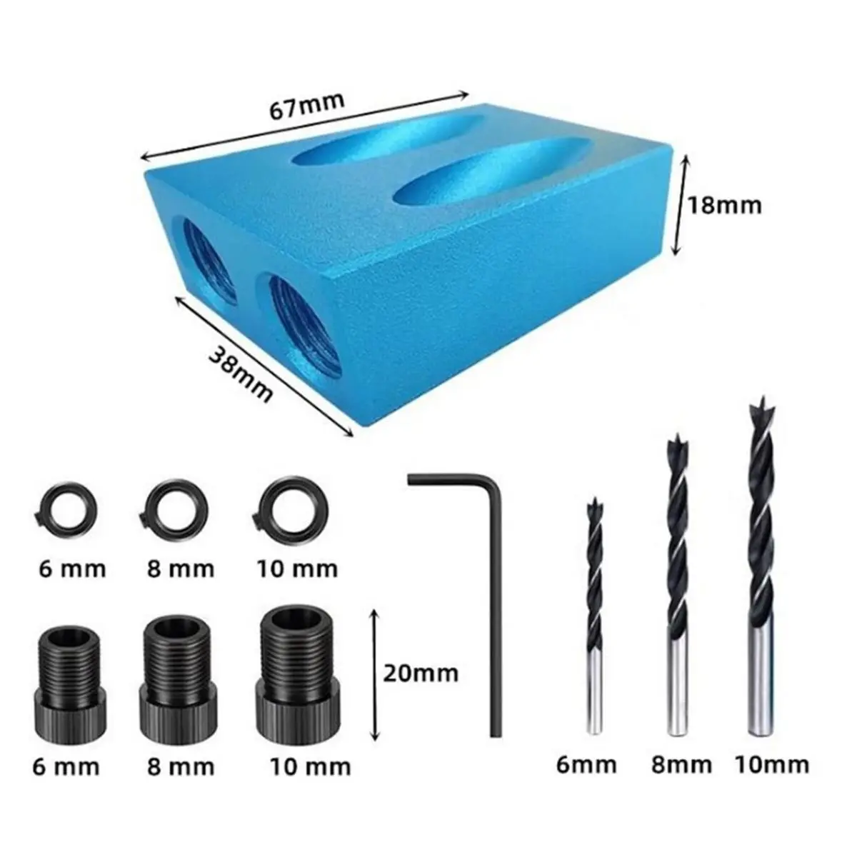 【UPGRADED VERSION】14Pcs Pocket Hole Jig Kit, Aluminum 15° Inclined Hole Fixture with 6/8/10mm Drill Guides for Woodworking