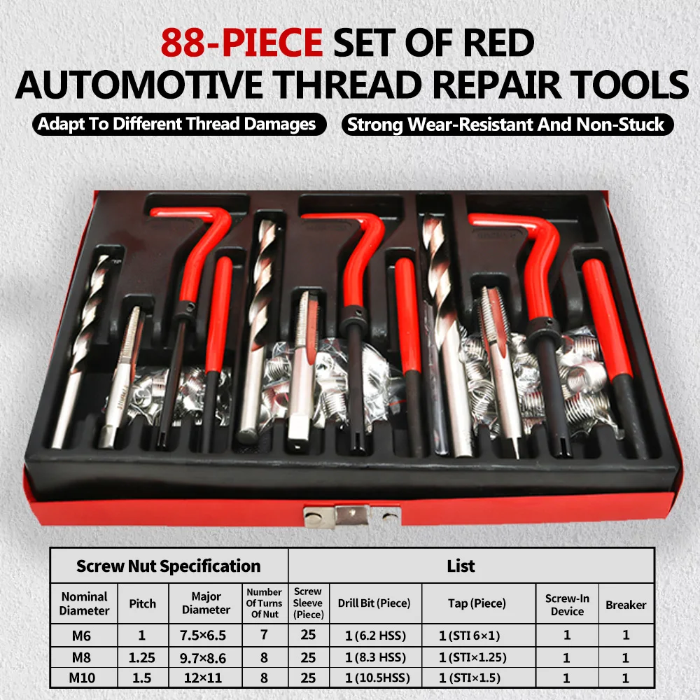 

Automobile Maintenance Tools 88 Pieces High Precision Screwdriver Screw Bolt Screwdriver Red Thread Repair Tool Set