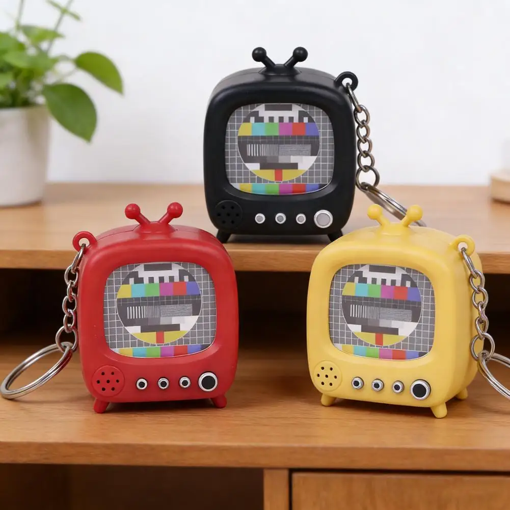 Retro Micro TV Keychain Light-Up Glowing Screen Vintage Design Key Chain with Classic Sound Effects Backpack Accessories