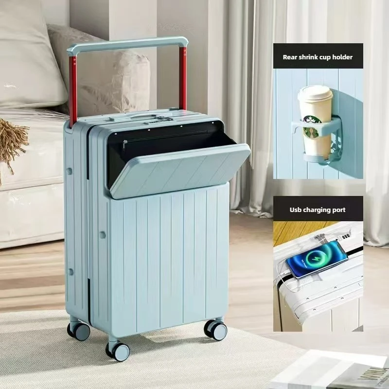 Front opening 20 inch luggage compartment, multifunctional suitcase, wide suitcase, boarding password box with USB interface