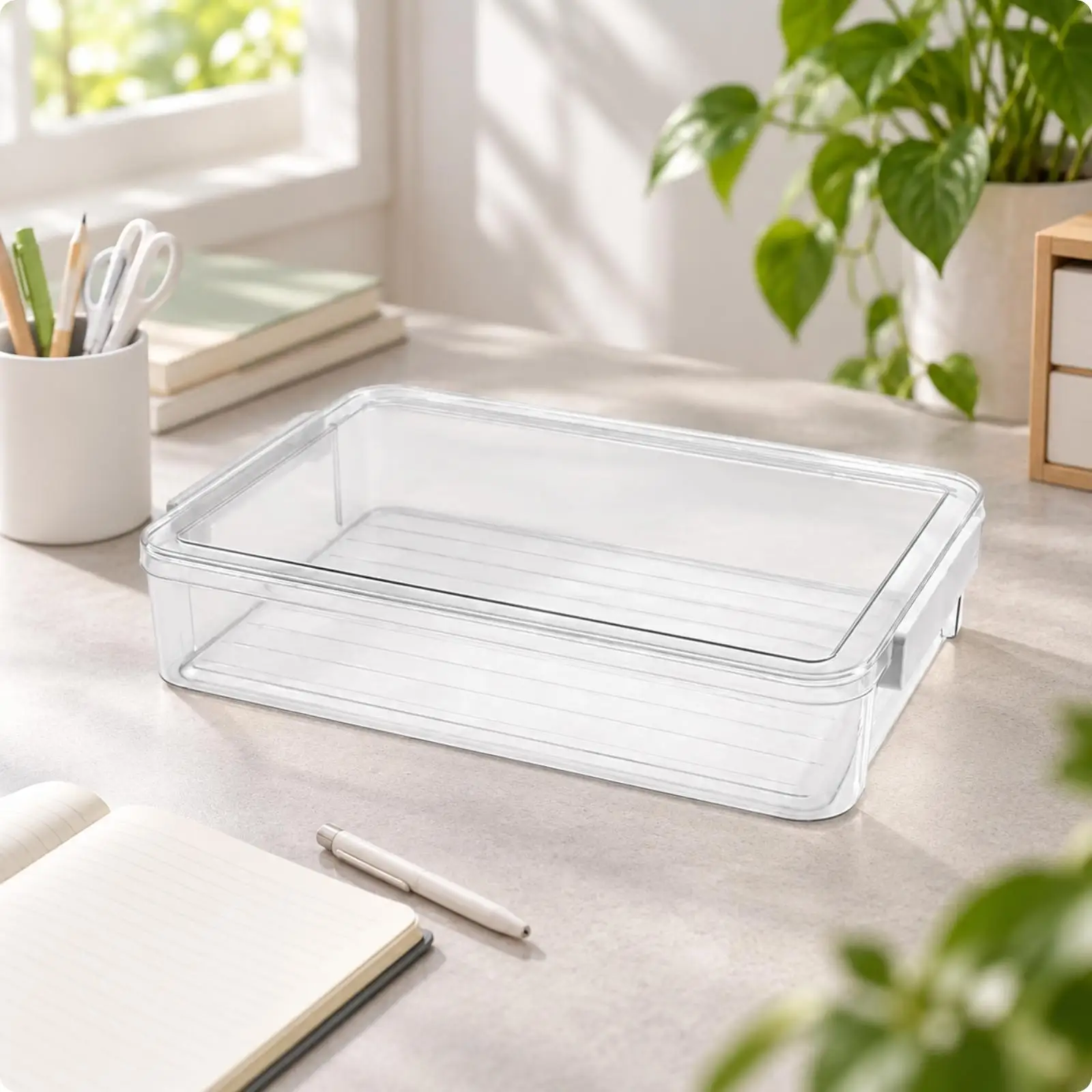 File Organizer Office School Supplies Transparent Plastic Document Storage Box Rectangular Plastic File Box with Raised Rim
