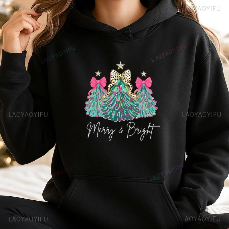 

Personalised Merry and Bright Christmas Hoodie Gorgeous Christmas Tree Christmas Sweatshirt Fashionable Hoodie Pullover