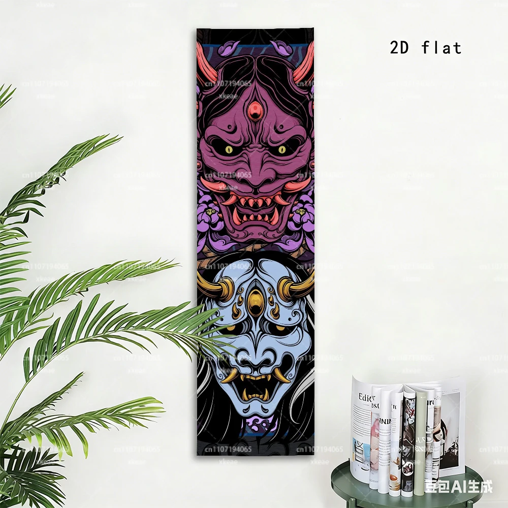 Japanische Oni Hannya Masken-Wandteppich, Vertikaler Samurai-Dämon Wandbehang, Anime-Kunst-Dekoration
