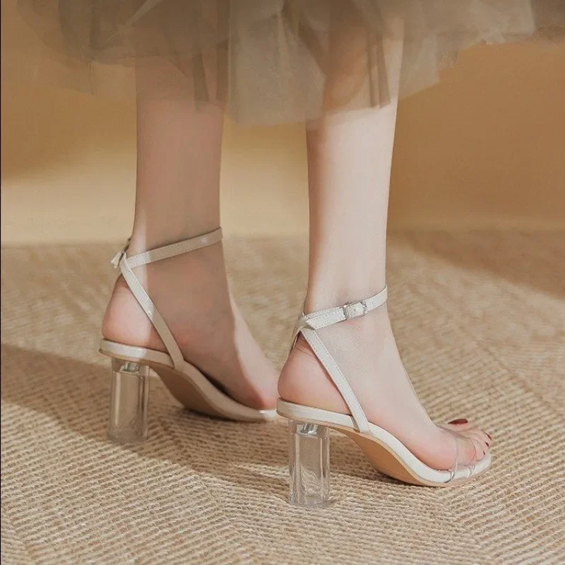 Transparent High Heels Sandals for Women Summer Thick Heel Buckle Sandals Women Shoes Outdoor Temperament Women\'s High Heels