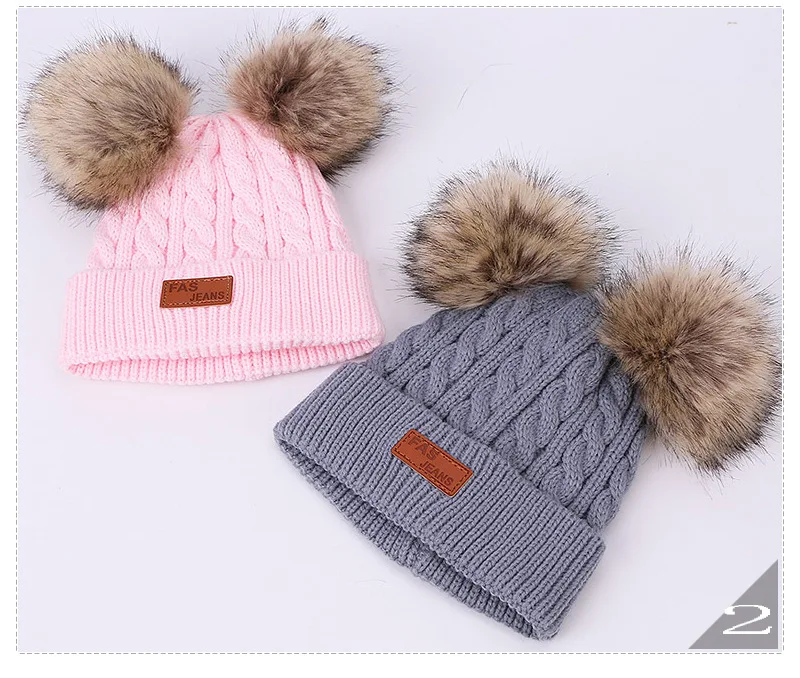 Gorro de invierno cálido para niños y niñas de 2, 3, 4, 5 y 6 años con orejas de pompón, gorros de punto elásticos para niños y niñas