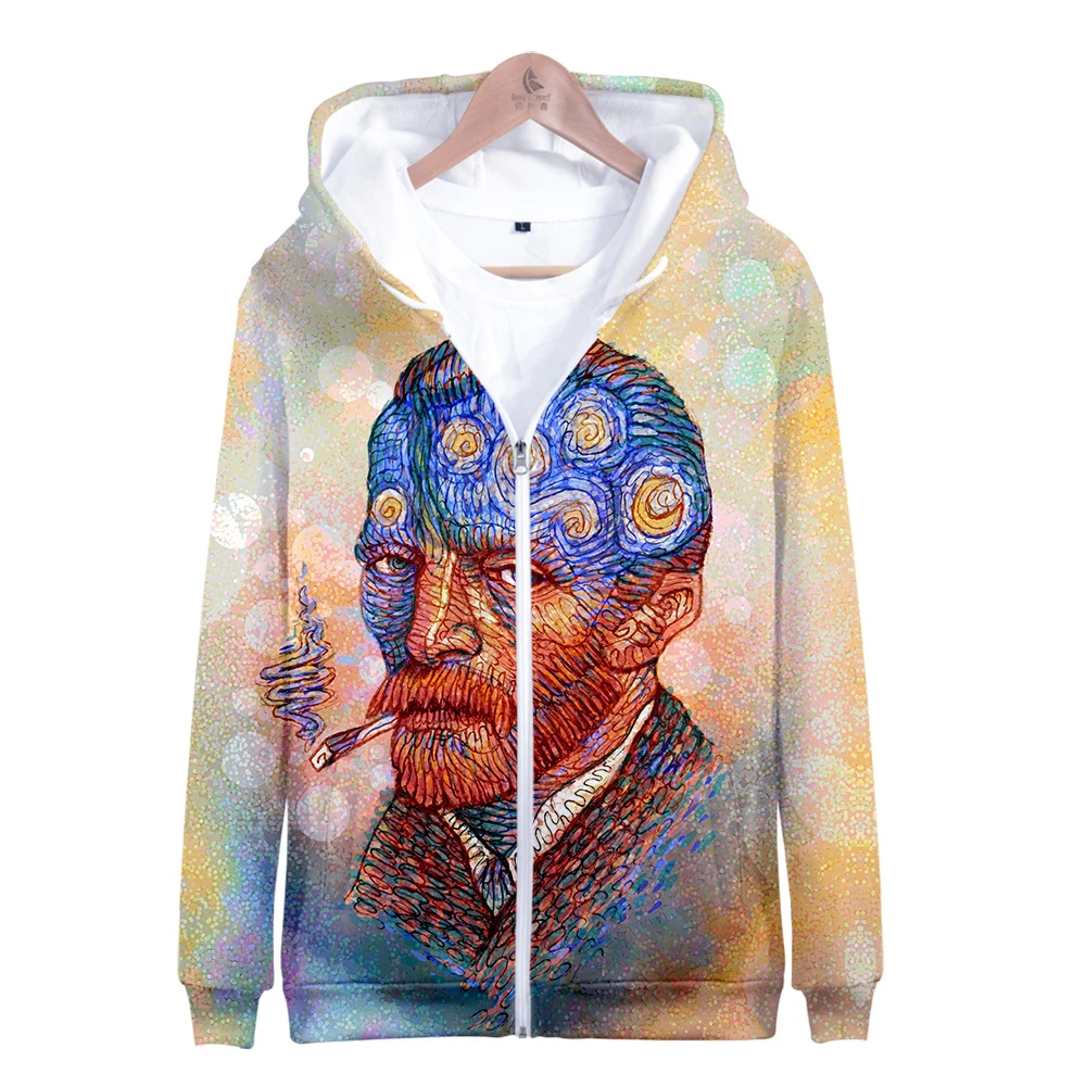 3D zipper hoodie for boy and girl from 3 to 14 years old, Art shirt, oil painting, Mona Lisa, Van Gogh