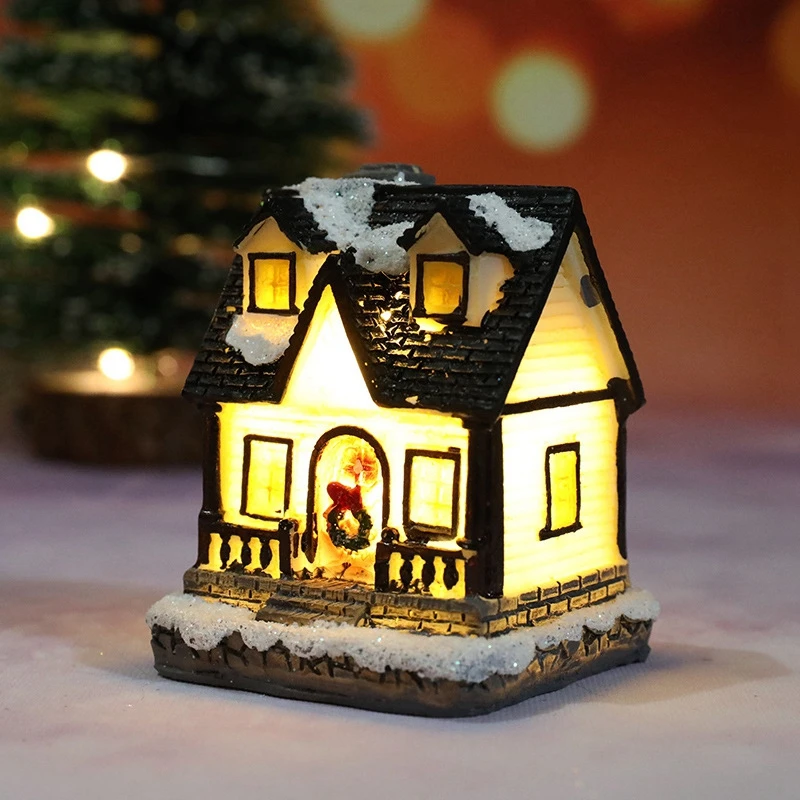 1Pc Mini Christmas House Light Miniature Landscape Resin House Ornaments For Kids Bedroom Home Decorations Xmas New Year Gift