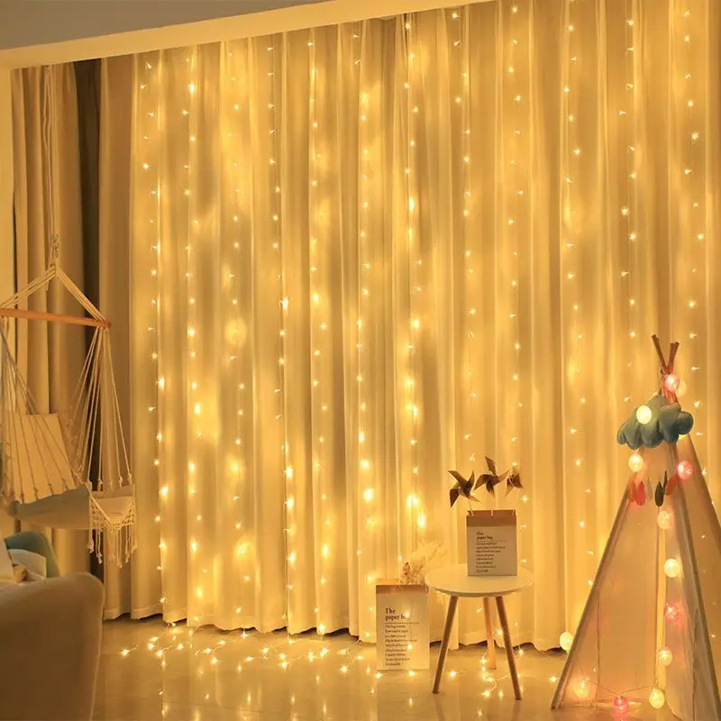 

New Year 2025 DIY Decoration USB Curtain Light Outdoor Christmas Wedding Party 8 Mode LED Fairy String Lamp Garden Holiday Light