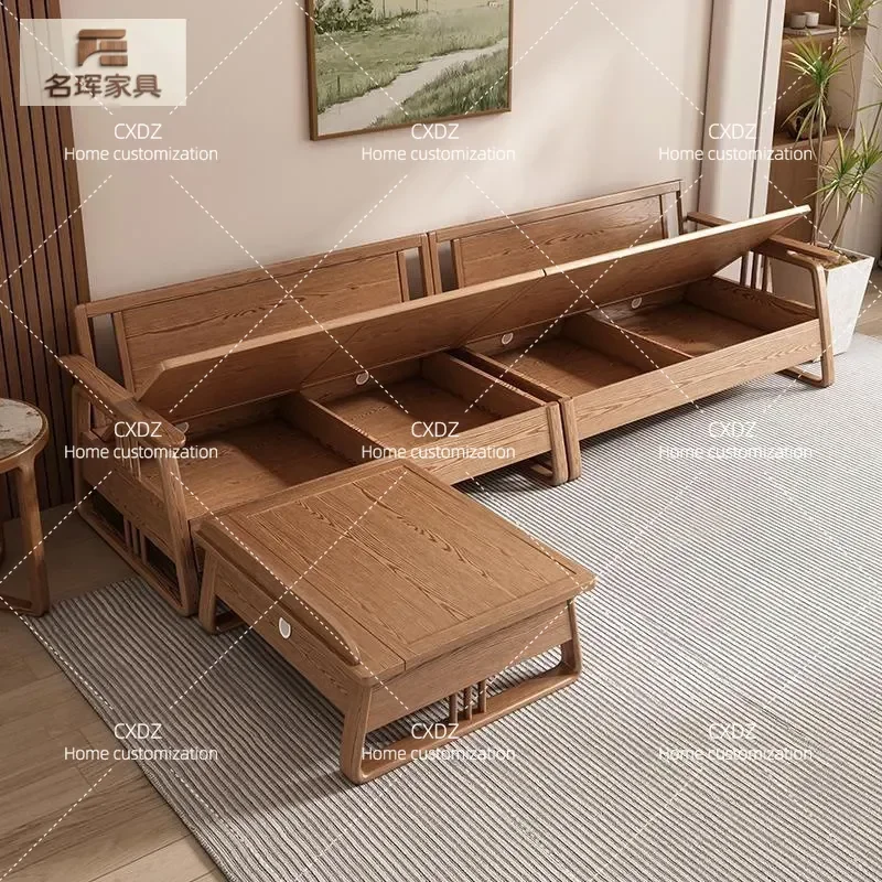 Solid Wood Storage Sofa Modern Minimalist Corner Couch for Small Apartment Living Room Dual Purpose Winter Summer Use Nordic