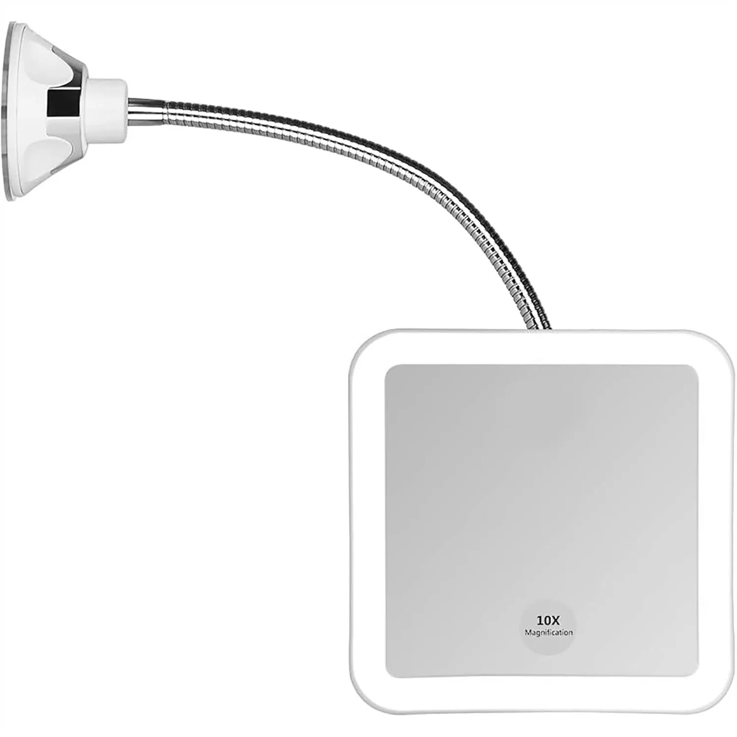

10X Magnifying Mirror with Flexible Gooseneck, LED Light, 360 Degree Swivel Suction Cup for Travel and Home Vanity