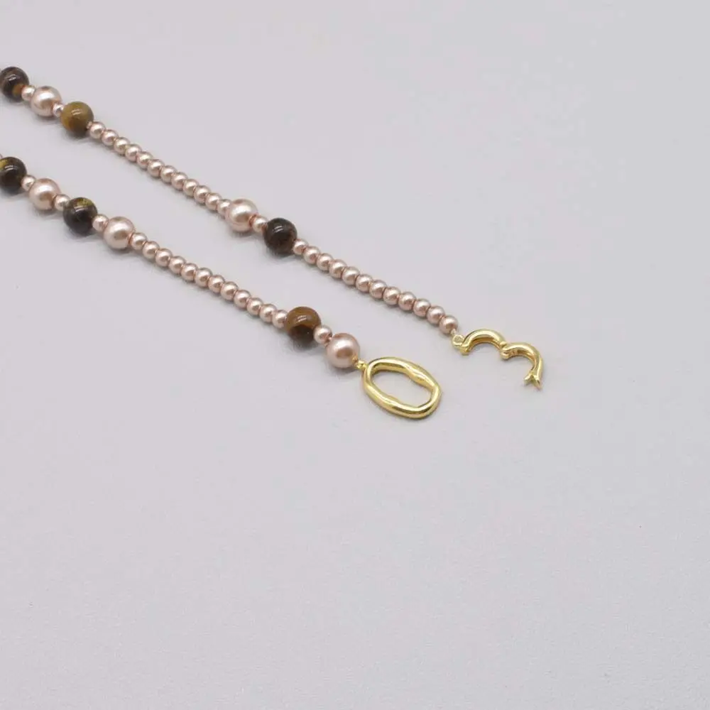 New Round Tiger Eye Stone Retro Artificial Glass Chain Choker Maillard Stackable Neck Jewelry Accessories for Women