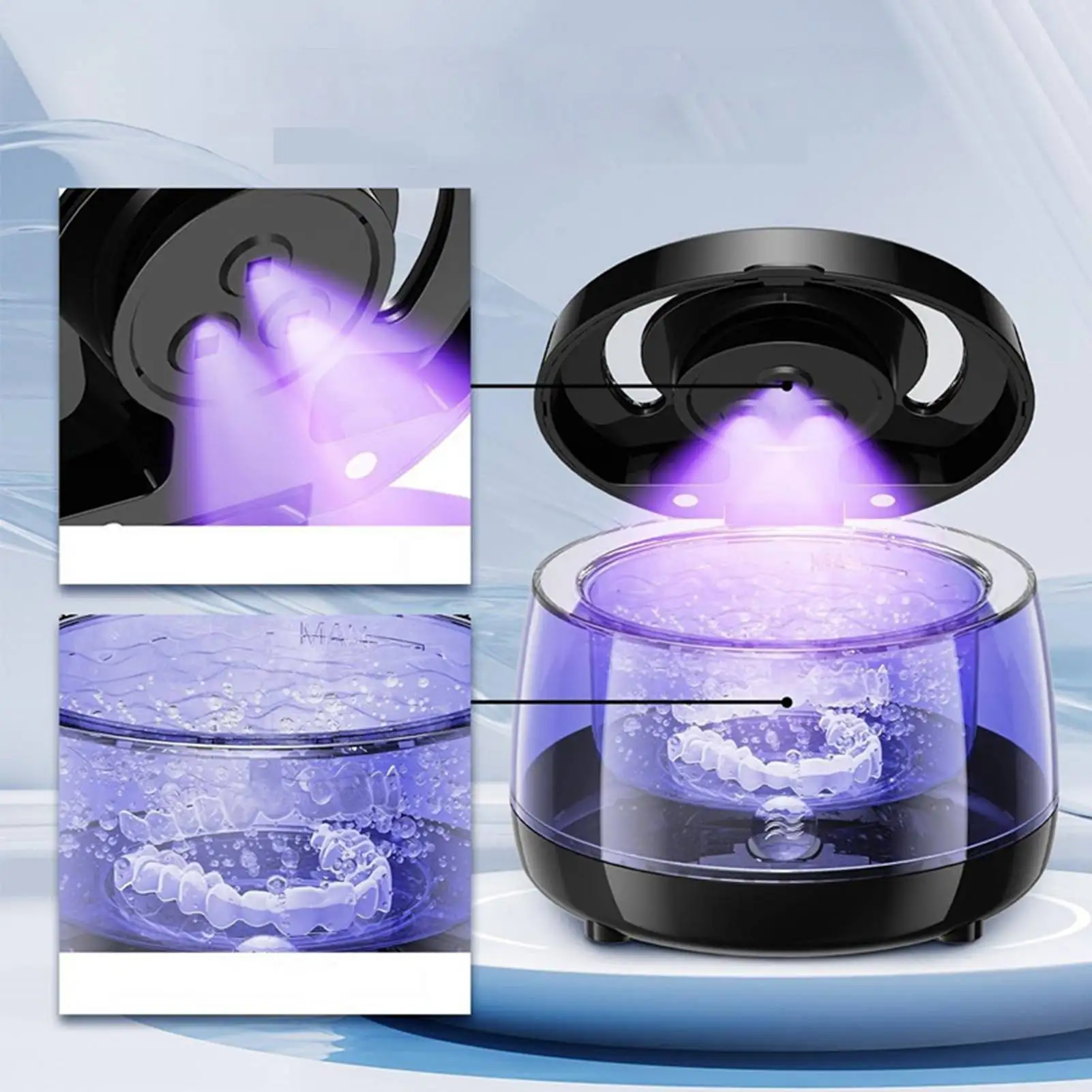 Teeth Cleaning Pod Retainer Cleaner Powerful Portable Dentures Cleaner UVC Professional Jewelry Cleaning Machine for Home Travel