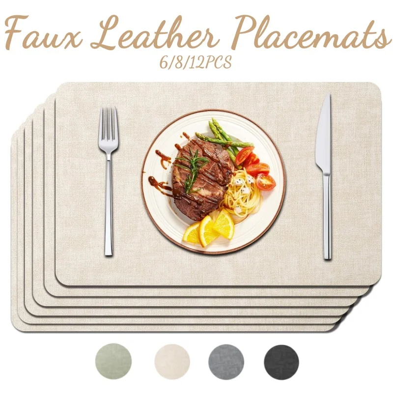 6/8/12PCS Faux Leather Table Placemats Heat Resistant Leather Tablemats Non-Slip Dinner Table Decor For Home and Outdoor Party