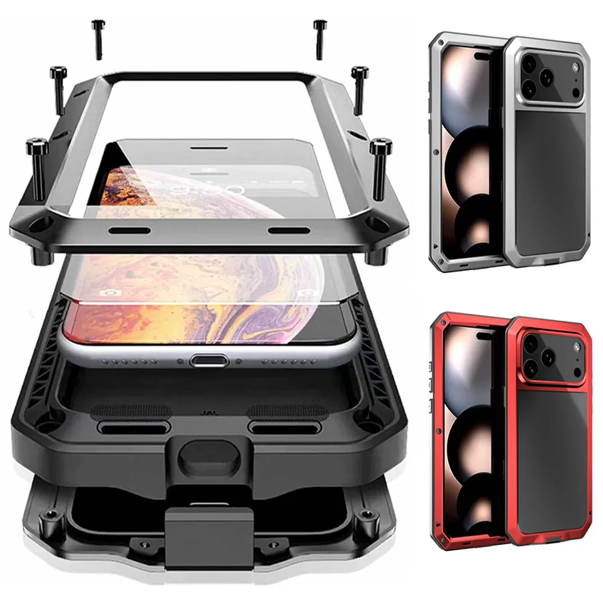 Étui de Protection antichoc en métal pour iPhone 17 Pro Max 16E 15 Plus 14 13 12 11 7 8 Plus XS Max XR SE, housse en aluminium robuste