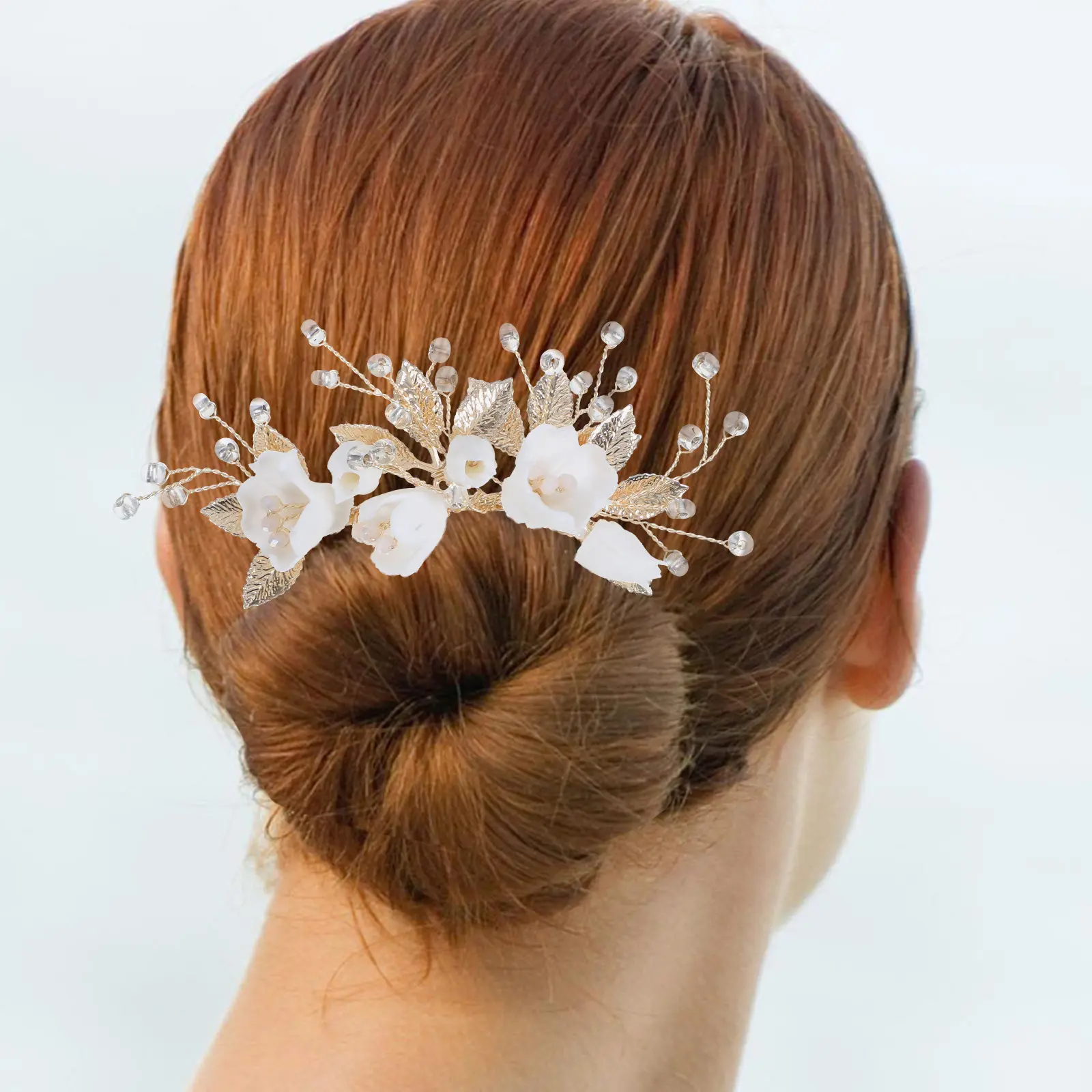 

Керамический сплавной гребень для волос с искусственным жемчугом, в форме капель воды и листьев, свадебный аксессуар для женщин