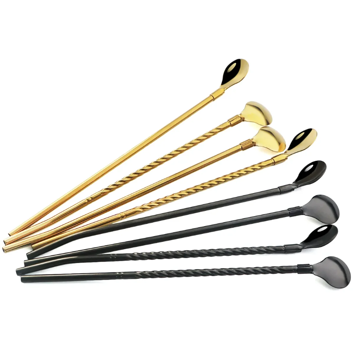 8Pcs 304 Stainless Steel Straw Spoon Set Reusable Metal Straw with Brush Mixing Stirring Straw for Smoothie Drinking Accessory