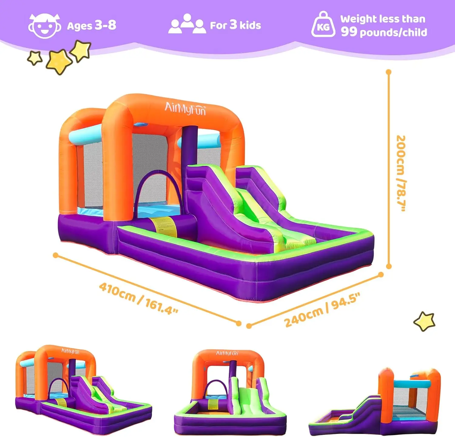 Dmuchany domek do skakania dla dzieci w wieku 3-6 lat, dmuchany zamek dla maluchów z dmuchawą, domek do skakania z piłkarnicą do użytku wewnątrz i na zewnątrz.