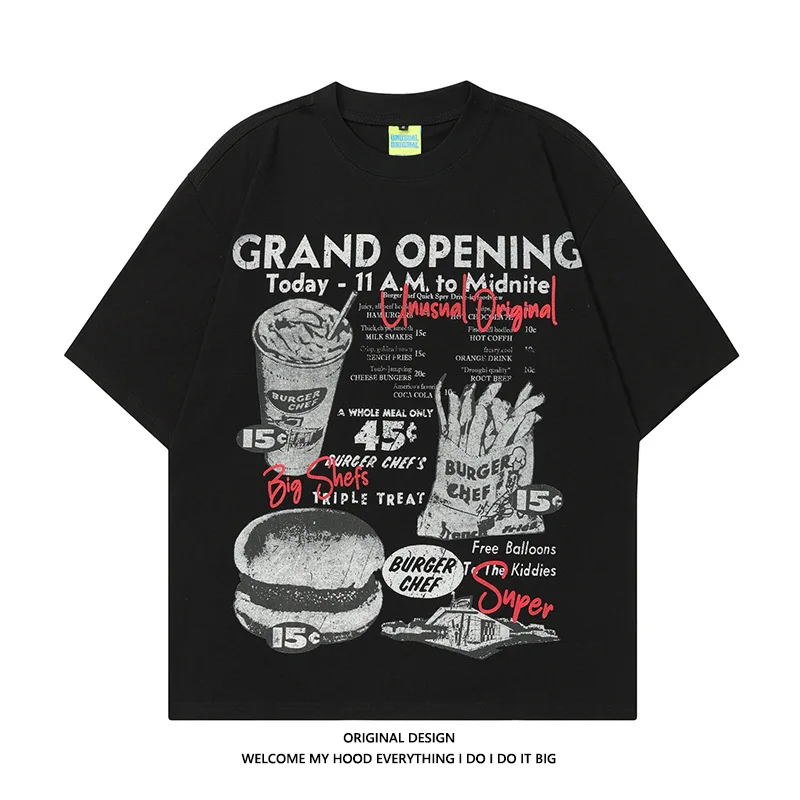 Summer Hip Hop T Shirt Men Funny Burger Potato Chips Printed Lovers Tops Tees Casual Loose Cotton Short Sleeve T-shirts For Men