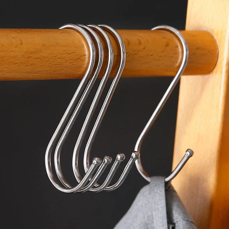 12PCS Stainless Steel Thickened S-hook Hanging Hooks With Plastic Cap Kitchen Curtain Hook for Butcher Shop Kitchen Baking Tools