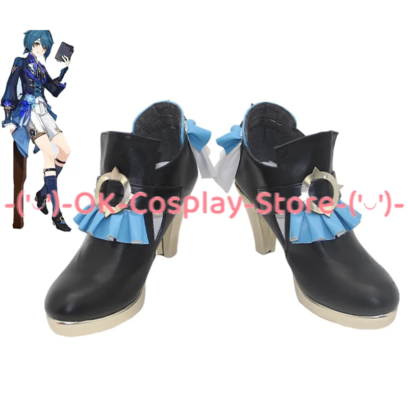 

Game Genshin Impact Xingqiu Cosplay Shoes Halloween Carnival Boots Cosplay Prop PU Leather Shoes Custom Made