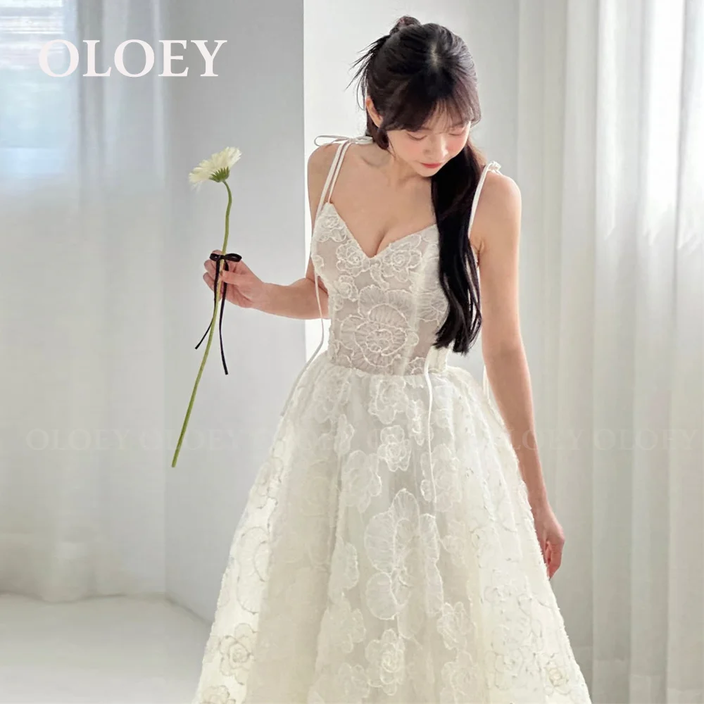 

OLOEY Luxury Lace A Line Wedding Dress Korea Photoshoot Spaghetti Straps Flowers Customized Bridal Gown Floor Length Corset