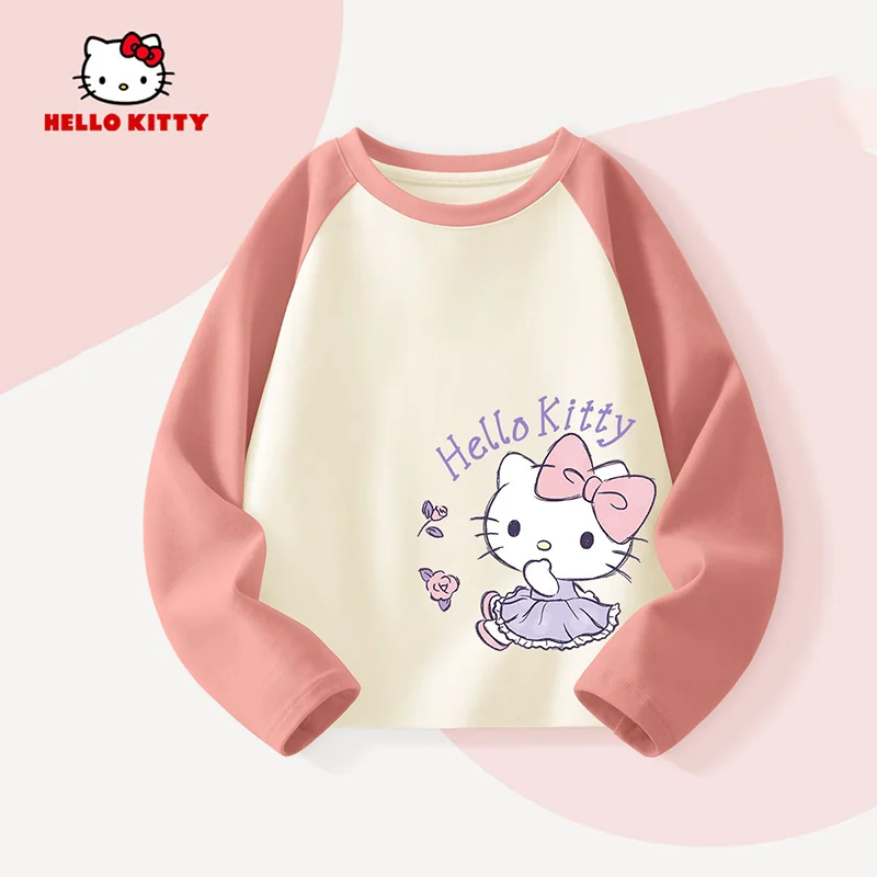 سانريو مرحبا كيتي فتاة بلايز الأطفال القطن الخالص طويلة الأكمام ربيع الخريف Kawaii الكرتون موضة نمط جديد الملابس المنزلية