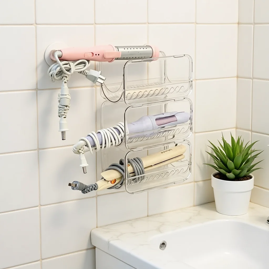 Transparent Storage Organizer Compact Hair Dryer Holder Curling Iron Storage Rack  Hair Tool Storage Organizer For Hair