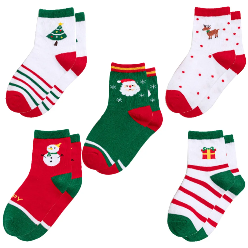 

5pcs 5 Pairs For Girls Ankle Holiday Patterned Girls Christmas Socks Spring Socks For Children Spring Autumn Winter