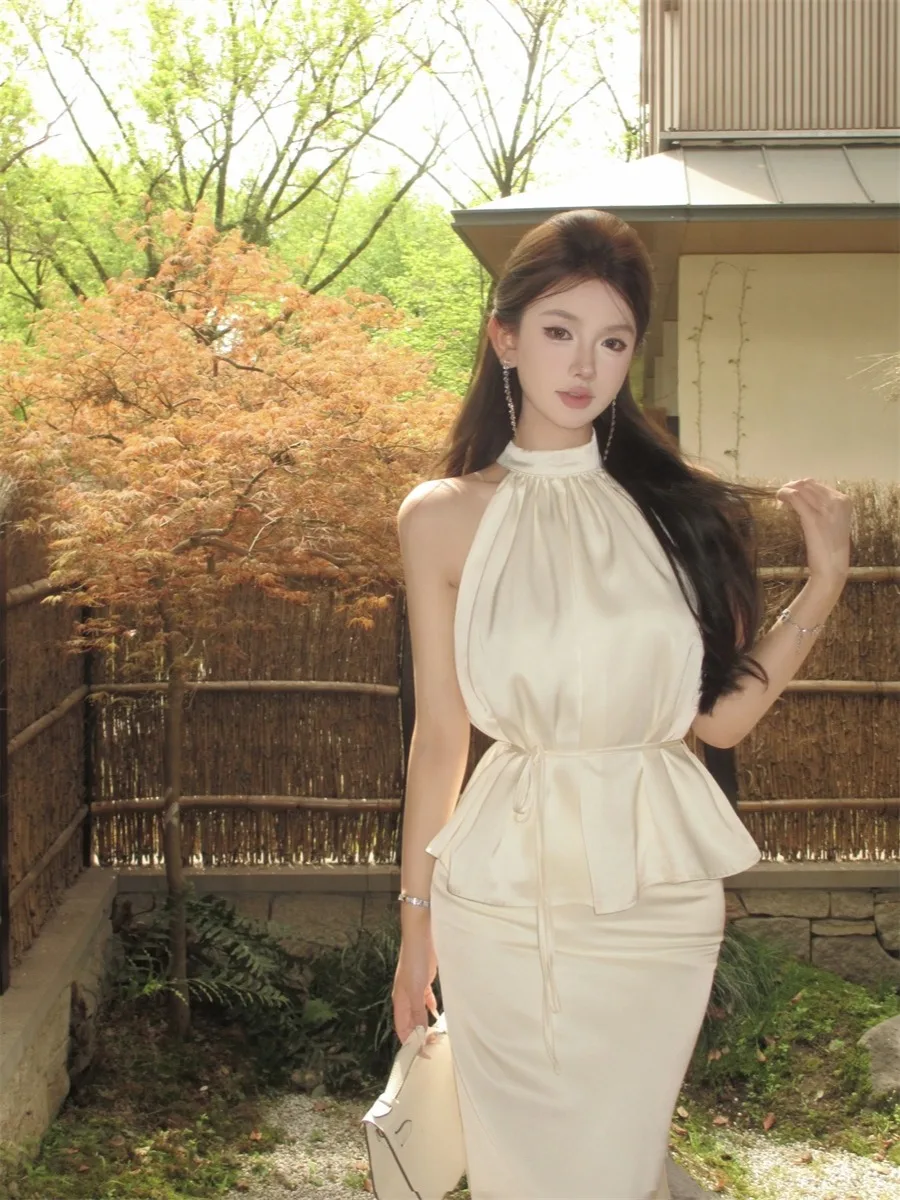 

Silk Georgette ter Ne Gown with Fi Tail Skirt Birthday Par High-End Dr Two-Piece Set Women Summer Sexy Long ...