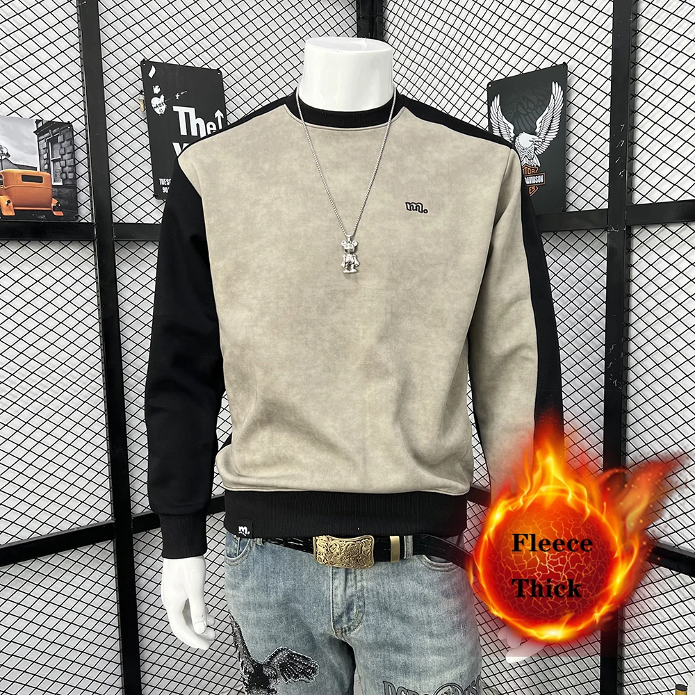 Men's Fashion Hoodie Winter Splicing Contrasting Color Inner Pullover Trendy Brand Youth Man Clothing Casual Homme Sweater 4xl