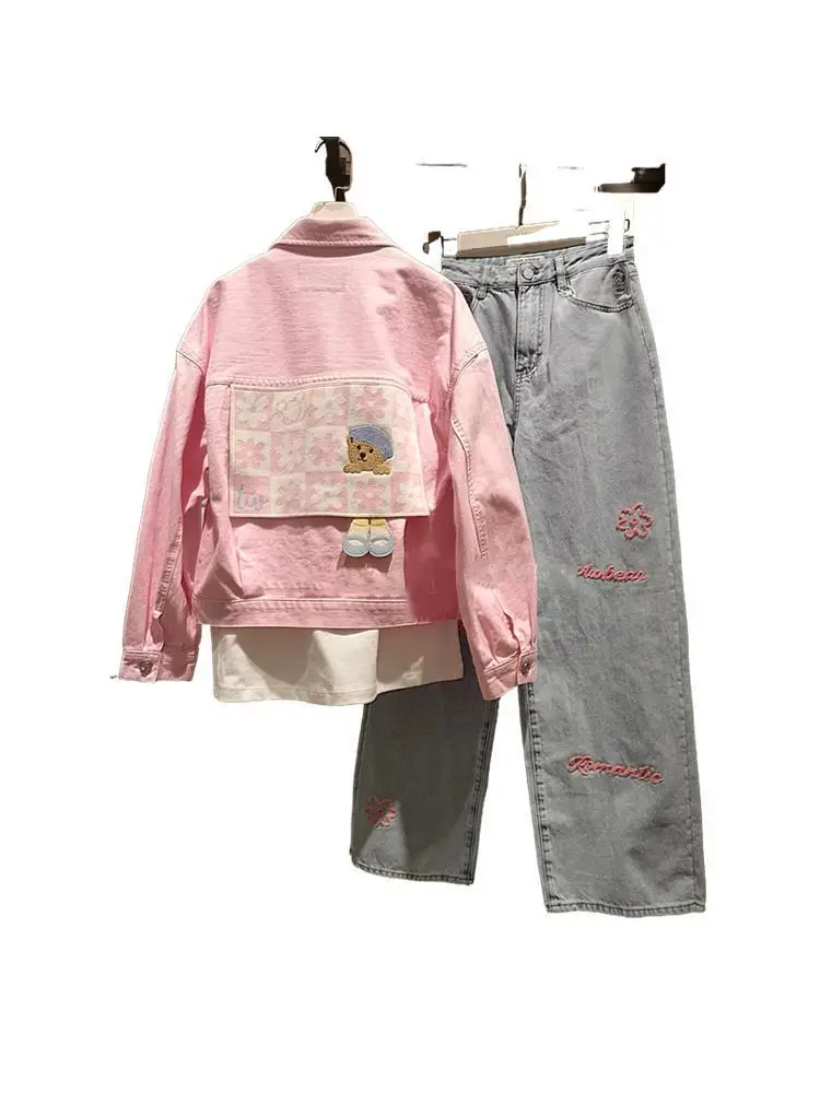 وصول DisneyFall الجديد: سترة من قماش الدنيم الوردي الفاتح على الطراز الكوري للنساء بتصميم قصير على الموضة لأحجام صغيرة