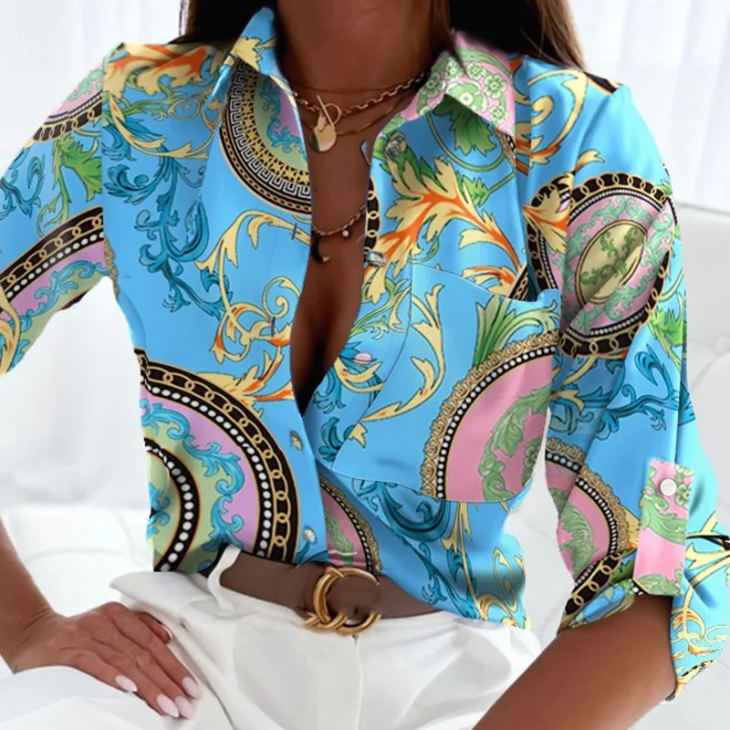 Spring Top Casual Floral Print Long Sleeved Blouse Female Fashionable Lapel Single Breasted Letter Shirt For Women Femme Bluasas