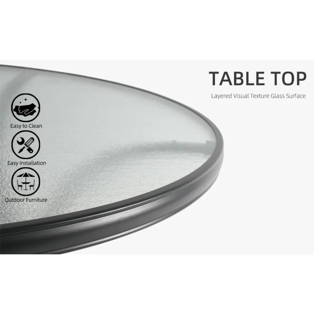 5-Piece Outdoor Patio Dining Set, 40-Inch Round Glass Table with 4 Stackable Chairs, Beige Grey