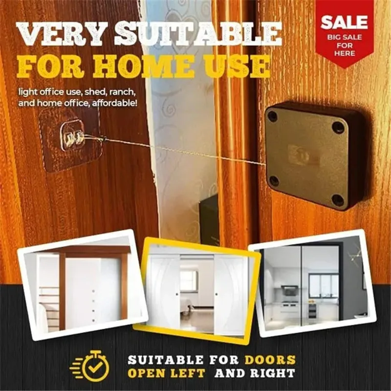 Cierre automático de puerta con Sensor, cierre automático estable, cuerda de acero sin perforaciones