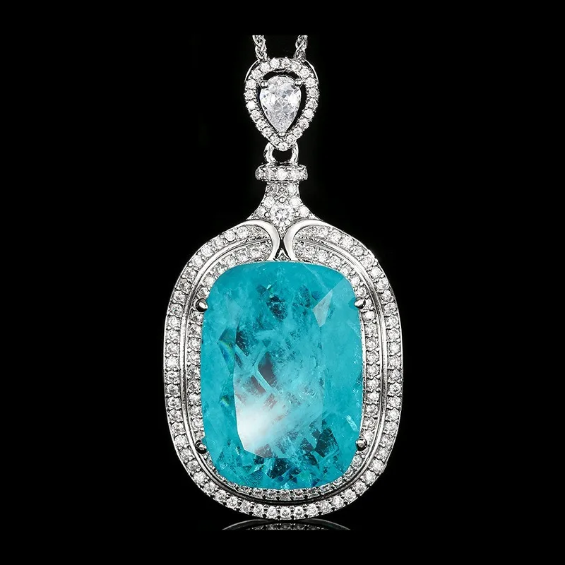 

Новые ювелирные изделия Zhuang Shengsheng, медное дно, позолоченное, имитация темперамента Параиба, ретро ожерелье с подвеской 20*