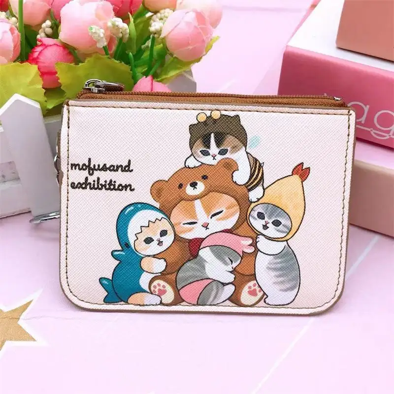 Anime Kawaii Cute Mofusand Coin Purse Card Holder Key Chain Pendant Pu Leather Zipper Style Cute Girl Birthday Gift For Children