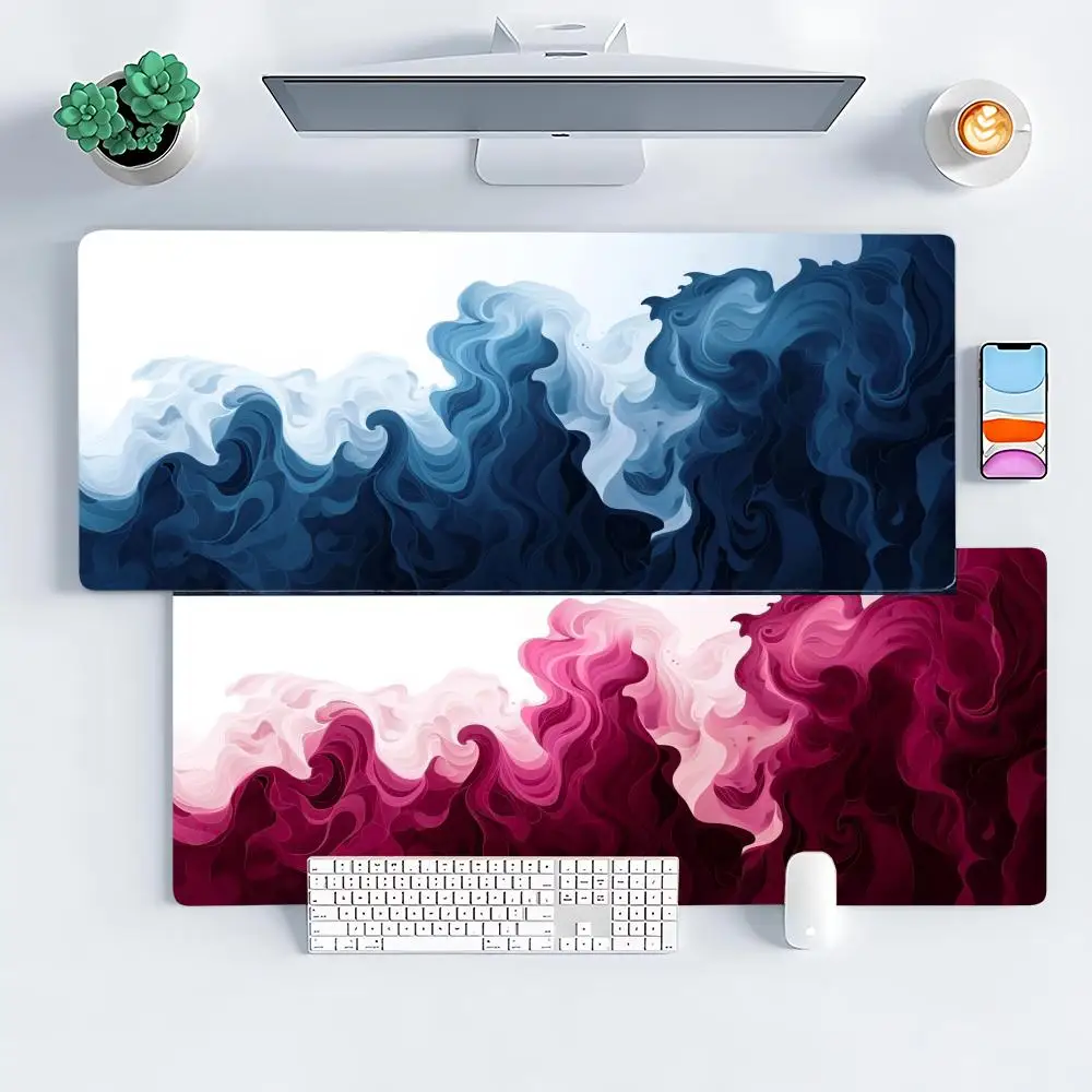 

Blue Red Liquid Art Mouse Pad Large Computer Office Game Table Mat XXL Rubber Anti-slip Stitch Edge Keyboard Mats Long Desk Pads
