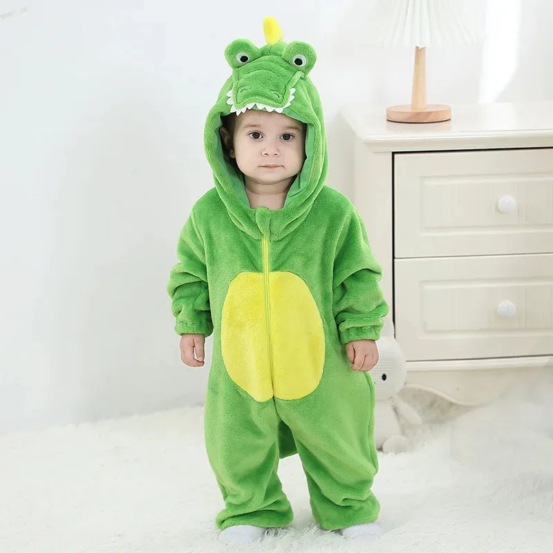 Lovely Crocodile Newborn Baby Clothes Boy Girl Bodysuits Halloween Cosplay Costume Ropa Bebe Winter Flannel Infant Soft Warm