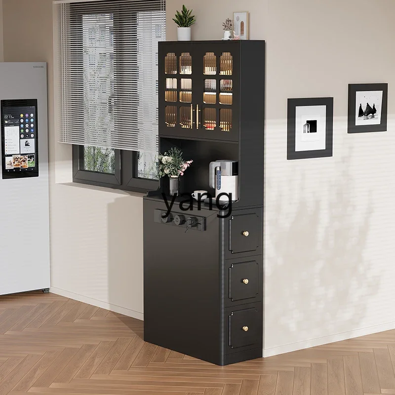 LMM solid wood narrow island counter cabinet with separate narrow side bar counter and dining side cabinet integrated