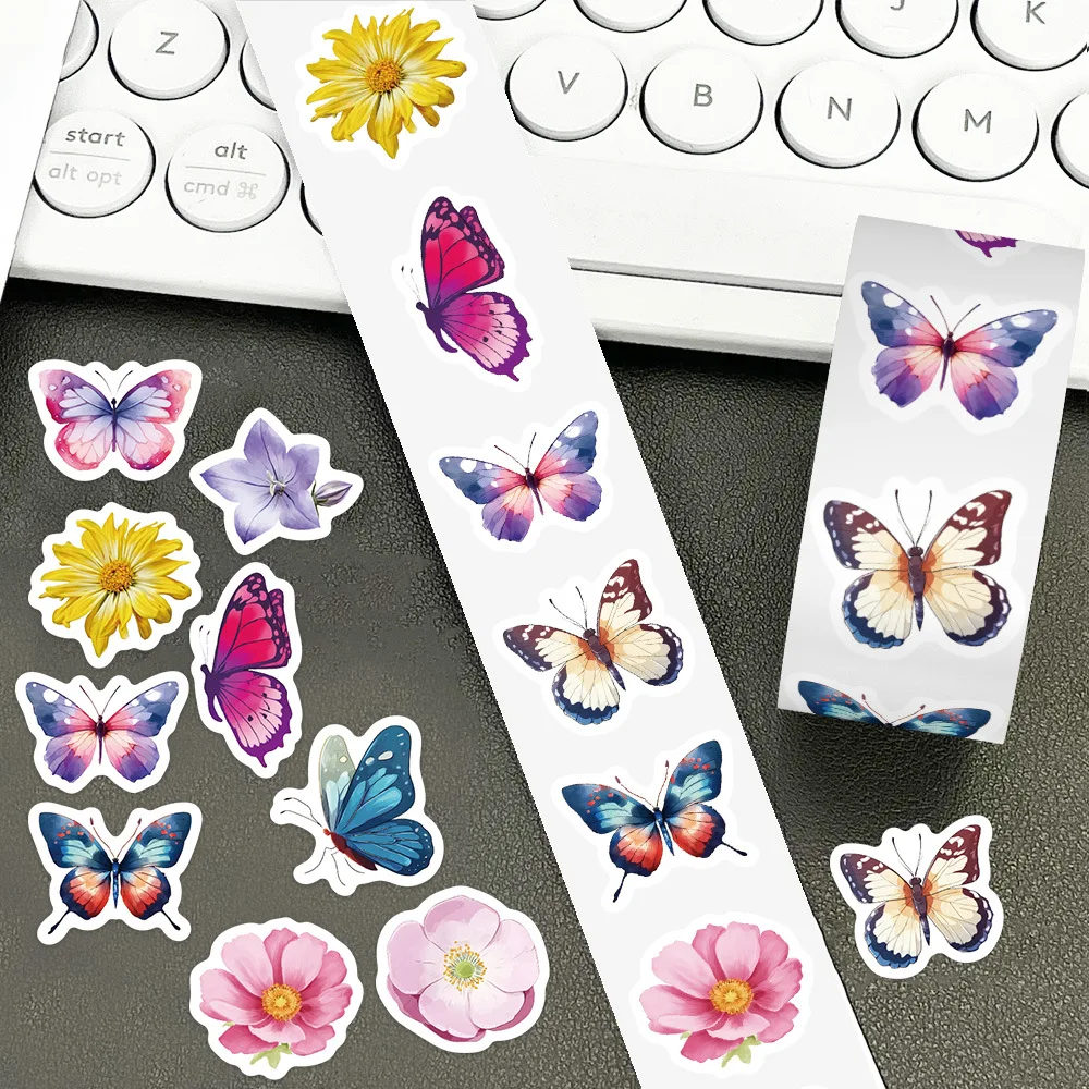 500 Pcs Per Roll Butterfly Insect Goose Flower Stickers Waterproof Decals for Journal Phone Case Laptop Luggage Gift