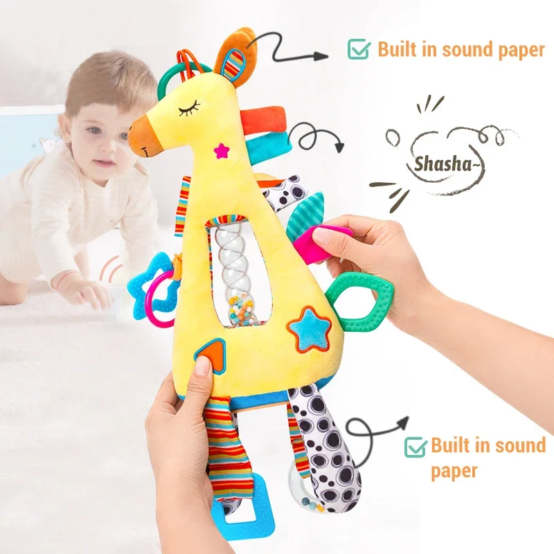 0-12 Month Baby Zebra Rattle Bed Hanging Drawstring Toy Baby Stroller Hanging Interaction Accompanying Sensory Rattles Toys Gift