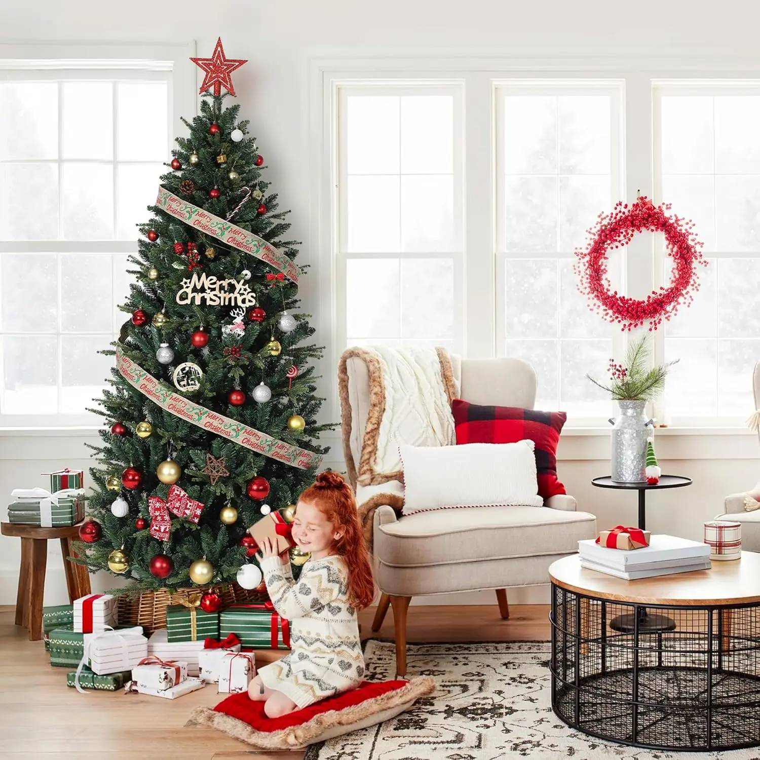 5/6/7/8/9 Fuß realistischer künstlicher Weihnachtsbaum mit hochwertigem PE/PVC-Material, dichten Nadeln und stabilem Metallständer, schnelle Montage